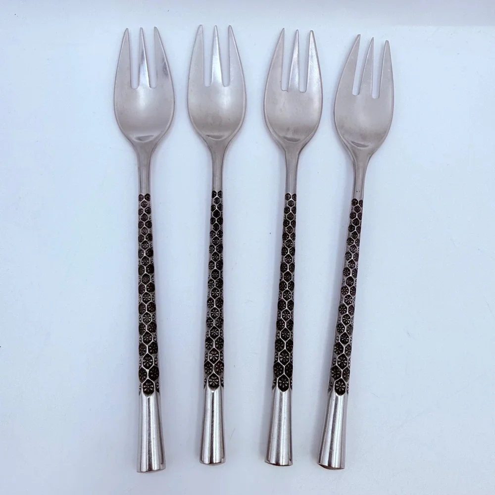Stanley Roberts SRB116 Salad Forks Set of 4 Stainless Japan MCM Honeycomb Floral